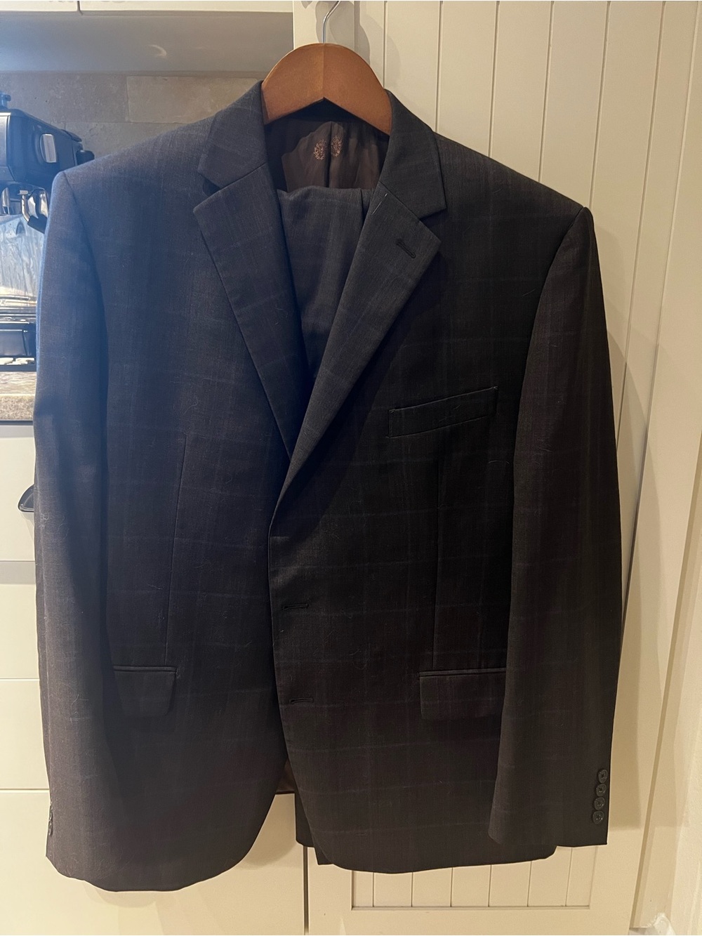 Men's Brown Windowpane Suit 46L with 36x32 pants - Classic Tailored Suit Jacket